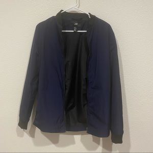 h&m blue oversized bomber zip up jacket coat long sleeve outerwear